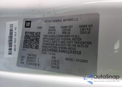 2021 Chevrolet Colorado 2Wd Long Box Wt z USA, uszkodzony, nr VIN 1GCHSBEA9M1103010